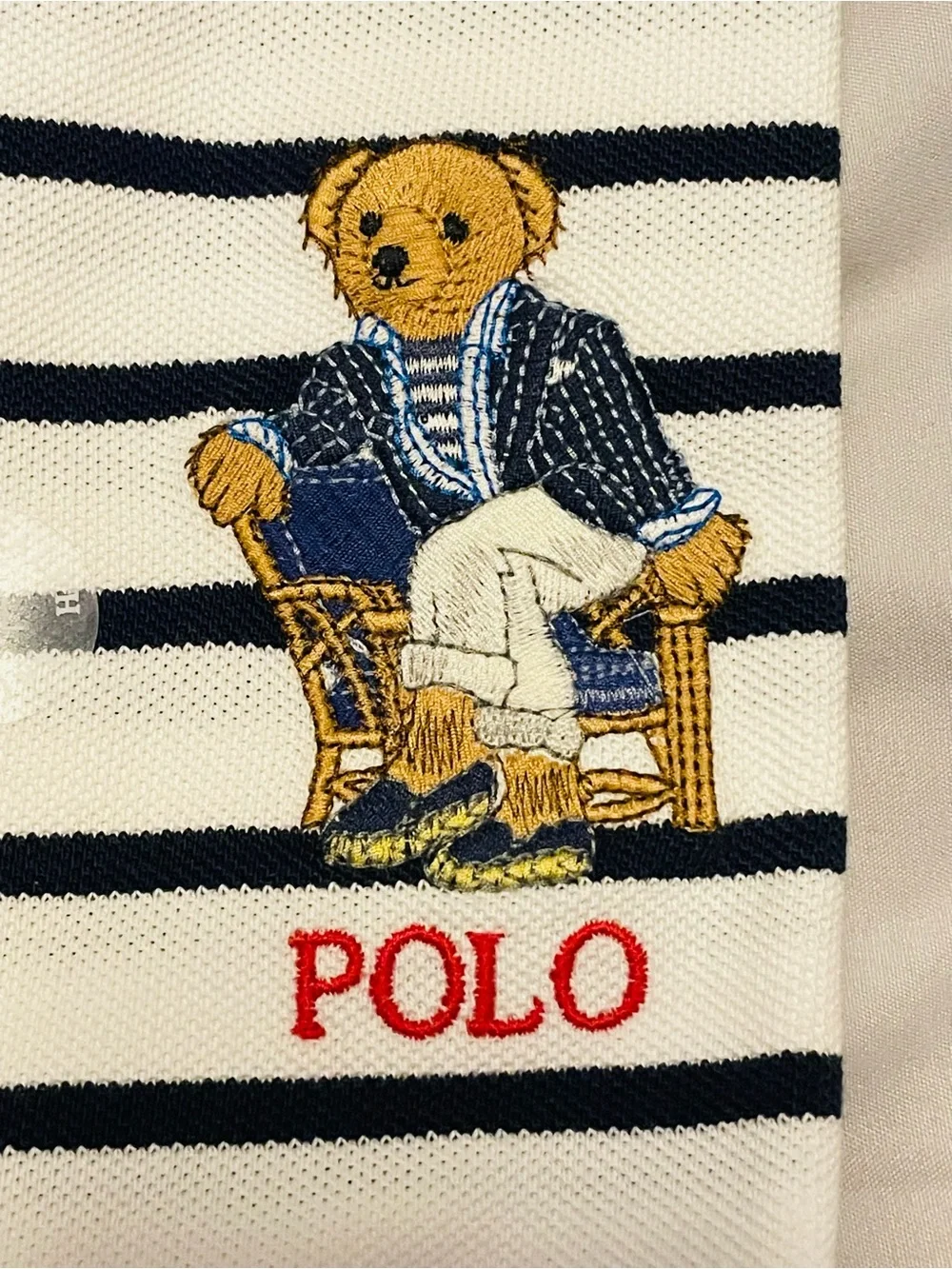 🔥Polo Ralph Lauren Custom Slim Fit Polo Bear Polo Shirt. White/Navy, 2XL NWT🏷️🐻